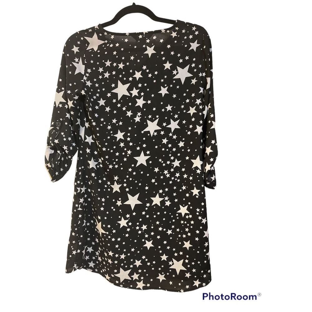 🛑Sold🛑DECREE Star Print Dress V-neck Juniors XS Black - Picture 2 of 5